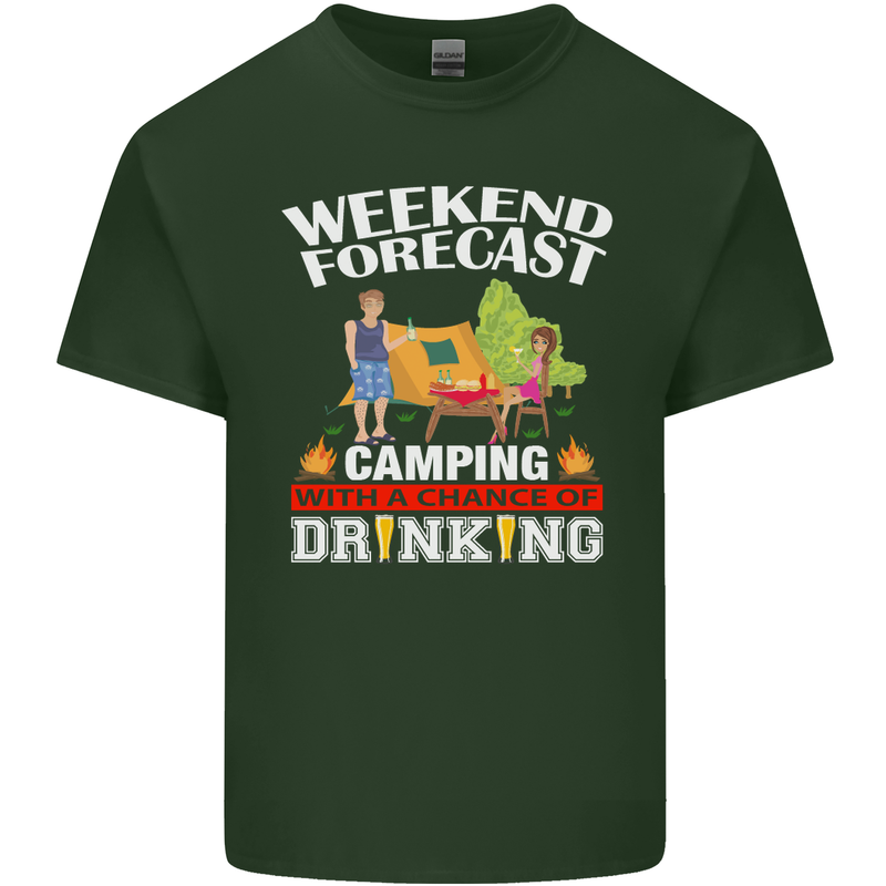 Camping Weekend Forecast Funny Alcohol Beer Mens Cotton T-Shirt Tee Top Forest Green