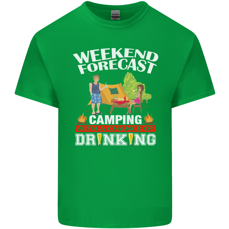 Camping Weekend Forecast Funny Alcohol Beer Mens Cotton T-Shirt Tee Top Irish Green