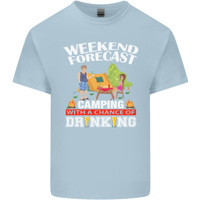 Camping Weekend Forecast Funny Alcohol Beer Mens Cotton T-Shirt Tee Top Light Blue