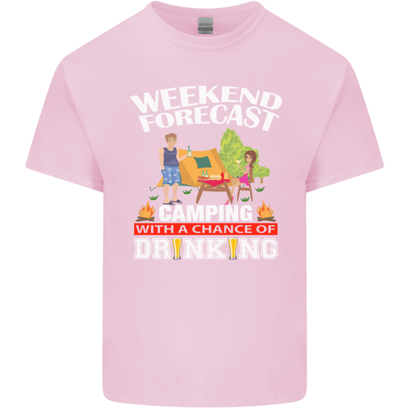 Camping Weekend Forecast Funny Alcohol Beer Mens Cotton T-Shirt Tee Top Light Pink
