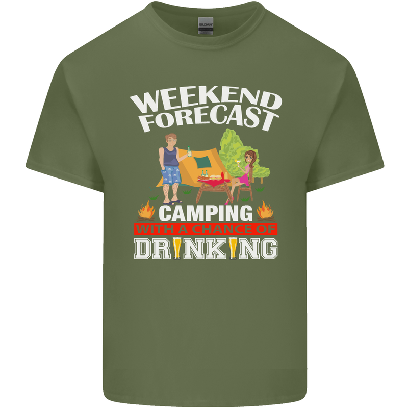 Camping Weekend Forecast Funny Alcohol Beer Mens Cotton T-Shirt Tee Top Military Green