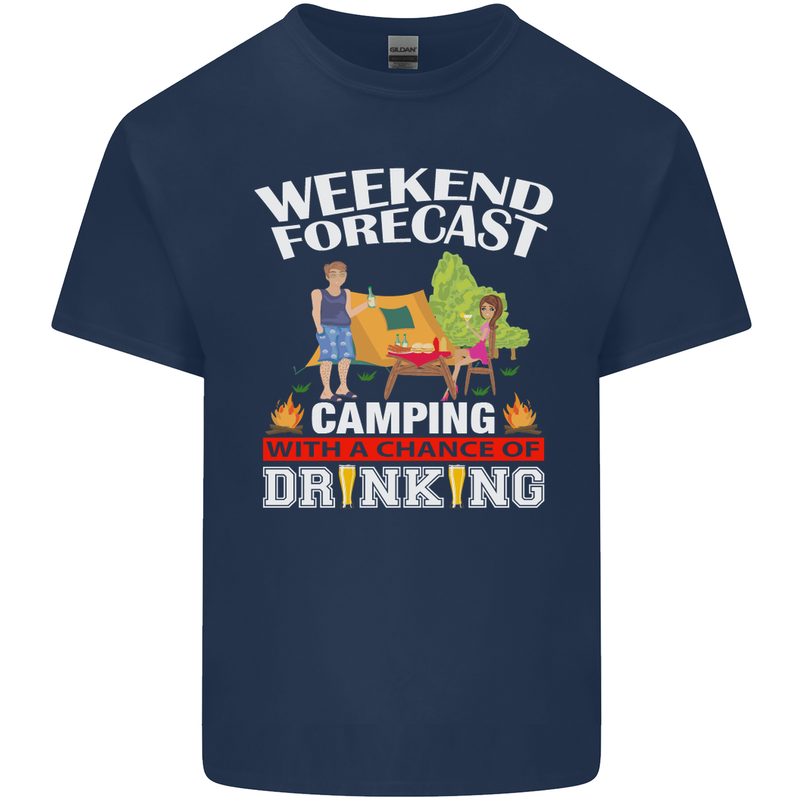 Camping Weekend Forecast Funny Alcohol Beer Mens Cotton T-Shirt Tee Top Navy Blue