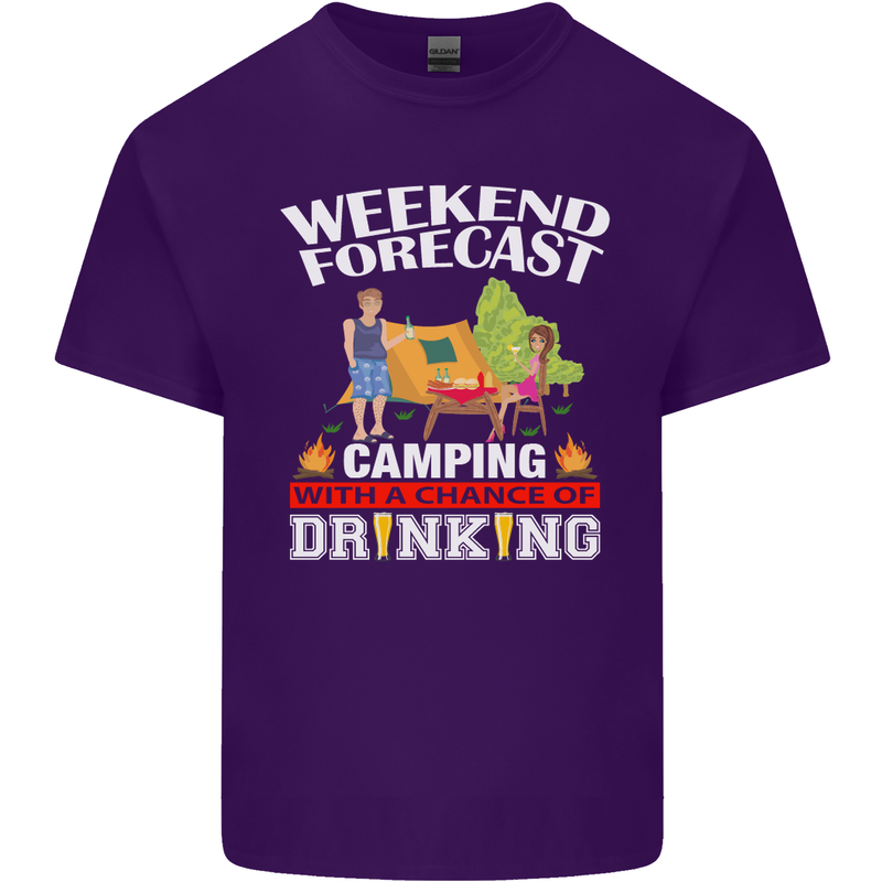 Camping Weekend Forecast Funny Alcohol Beer Mens Cotton T-Shirt Tee Top Purple