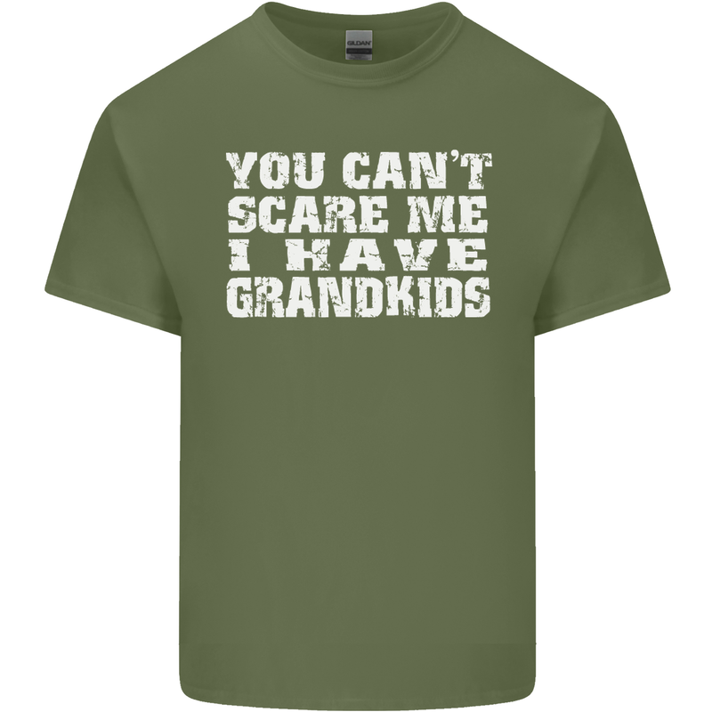 Can't Scare Me Grandkids Grandparent's Day Mens Cotton T-Shirt Tee Top Military Green