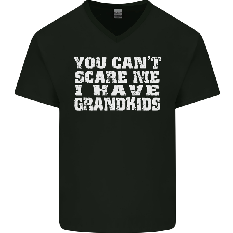 Can't Scare Me Grandkids Grandparent's Day Mens V-Neck Cotton T-Shirt Black
