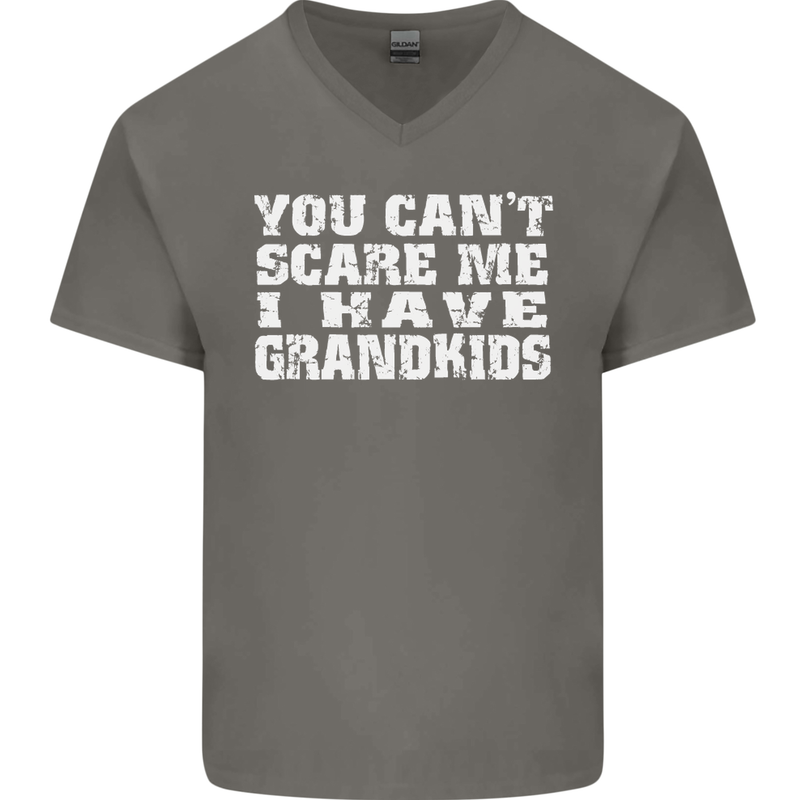 Can't Scare Me Grandkids Grandparent's Day Mens V-Neck Cotton T-Shirt Charcoal