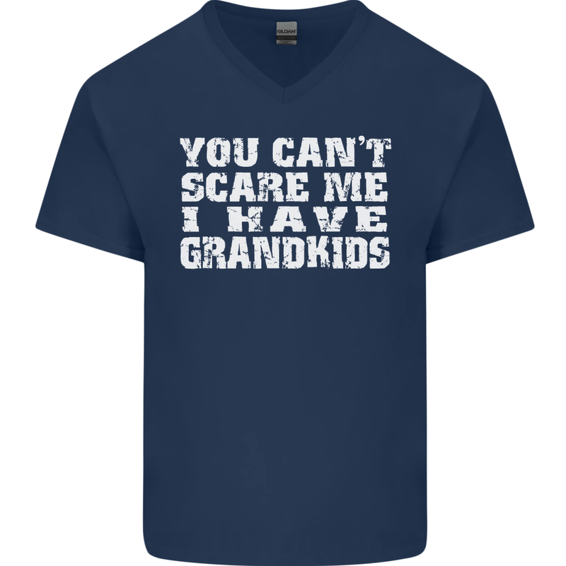 Can't Scare Me Grandkids Grandparent's Day Mens V-Neck Cotton T-Shirt Navy Blue