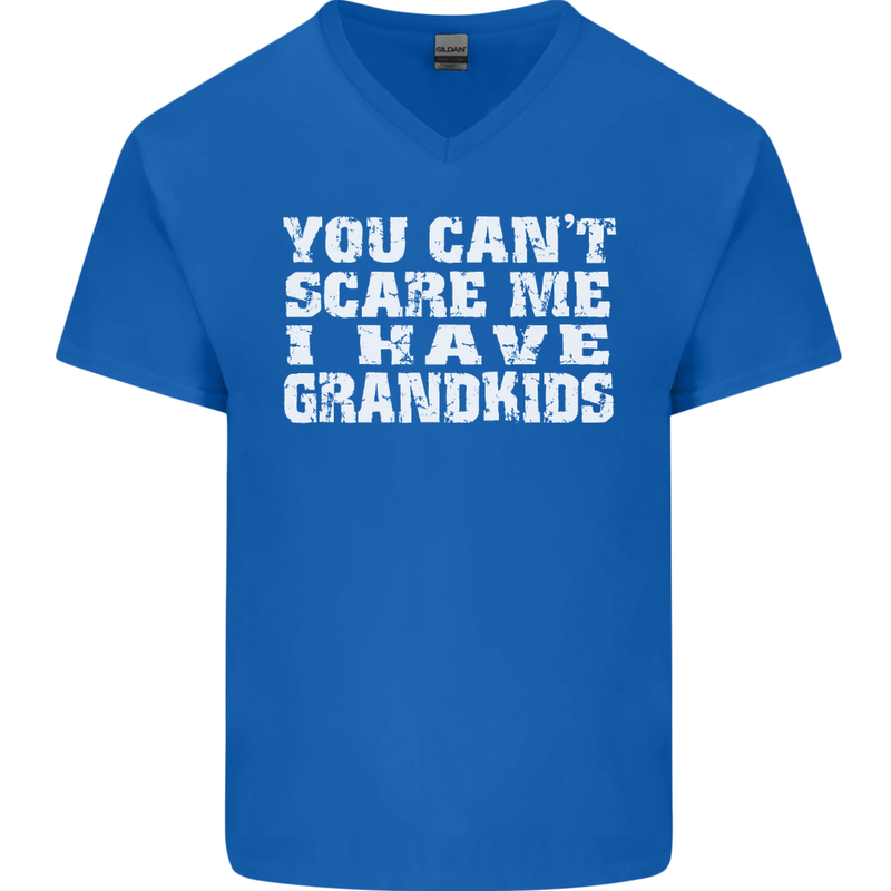 Can't Scare Me Grandkids Grandparent's Day Mens V-Neck Cotton T-Shirt Royal Blue