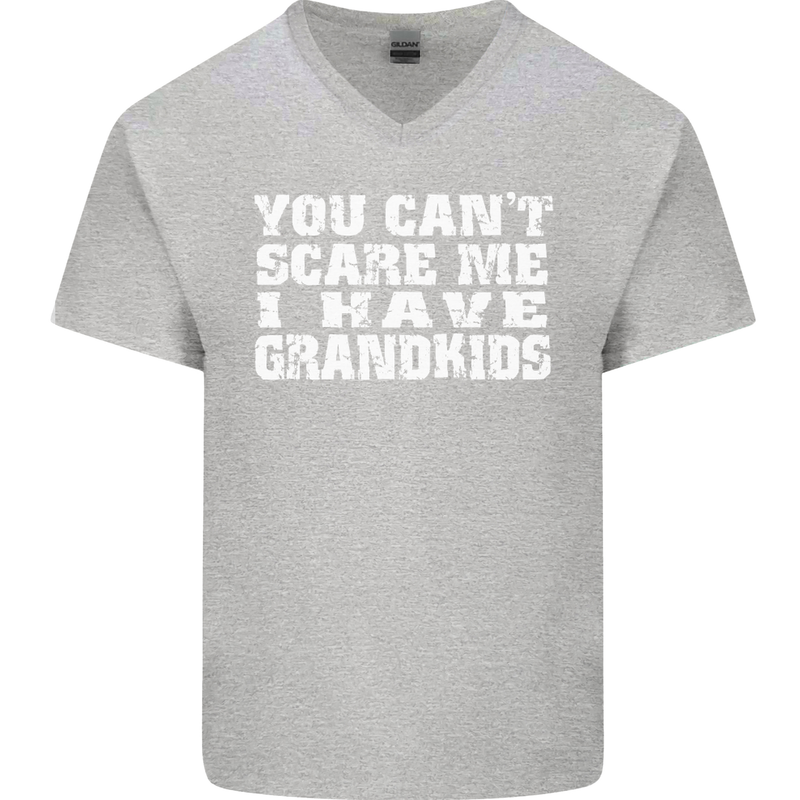 Can't Scare Me Grandkids Grandparent's Day Mens V-Neck Cotton T-Shirt Sports Grey