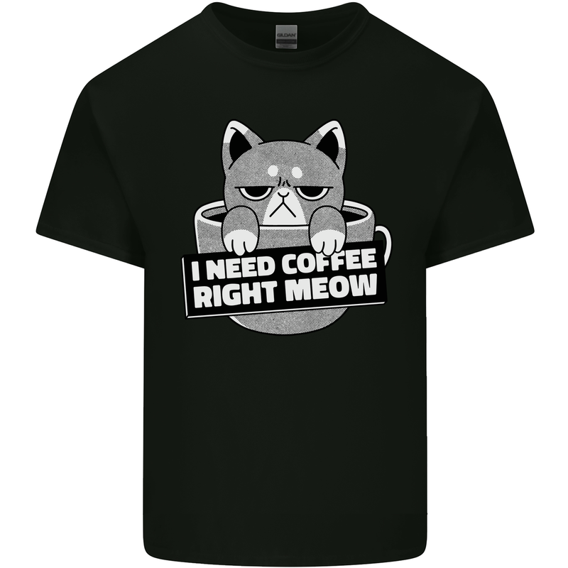 Cat I Need Coffee Right Meow Funny Mens Cotton T-Shirt Tee Top Black