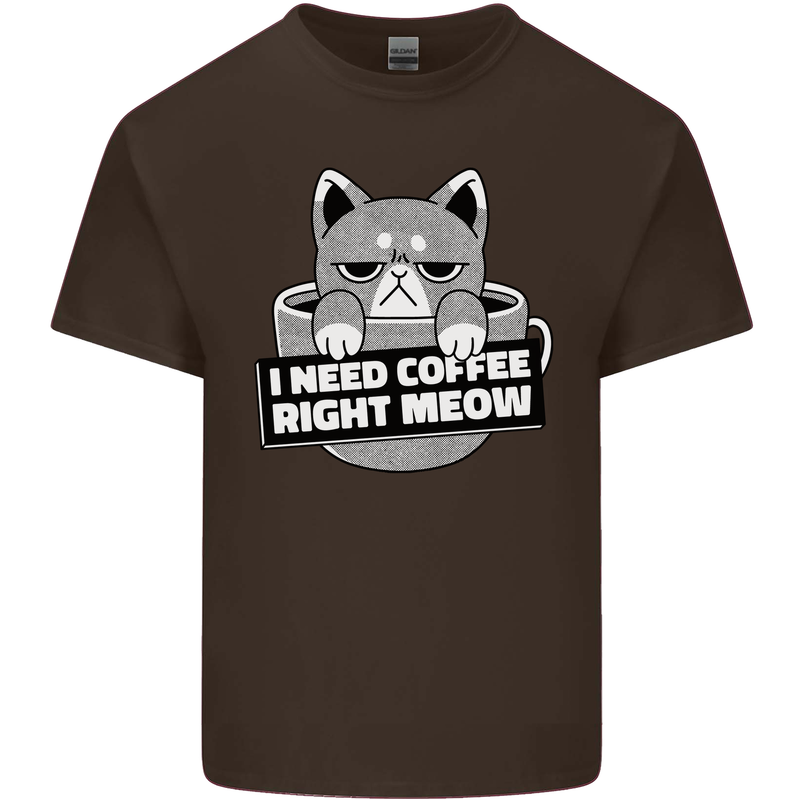 Cat I Need Coffee Right Meow Funny Mens Cotton T-Shirt Tee Top Dark Chocolate