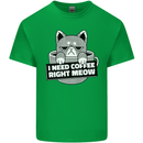Cat I Need Coffee Right Meow Funny Mens Cotton T-Shirt Tee Top Irish Green