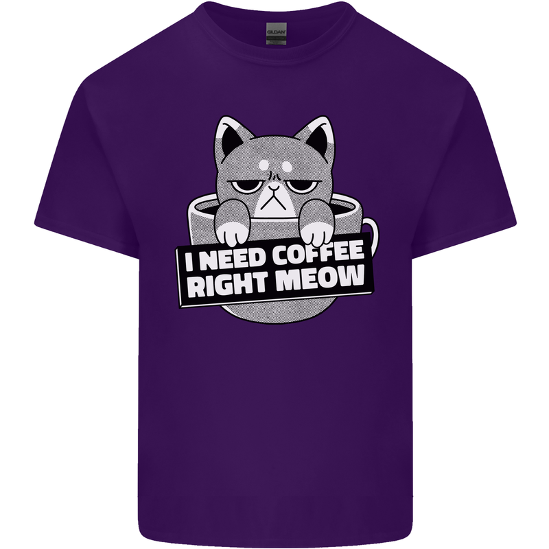 Cat I Need Coffee Right Meow Funny Mens Cotton T-Shirt Tee Top Purple
