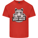Cat I Need Coffee Right Meow Funny Mens Cotton T-Shirt Tee Top Red