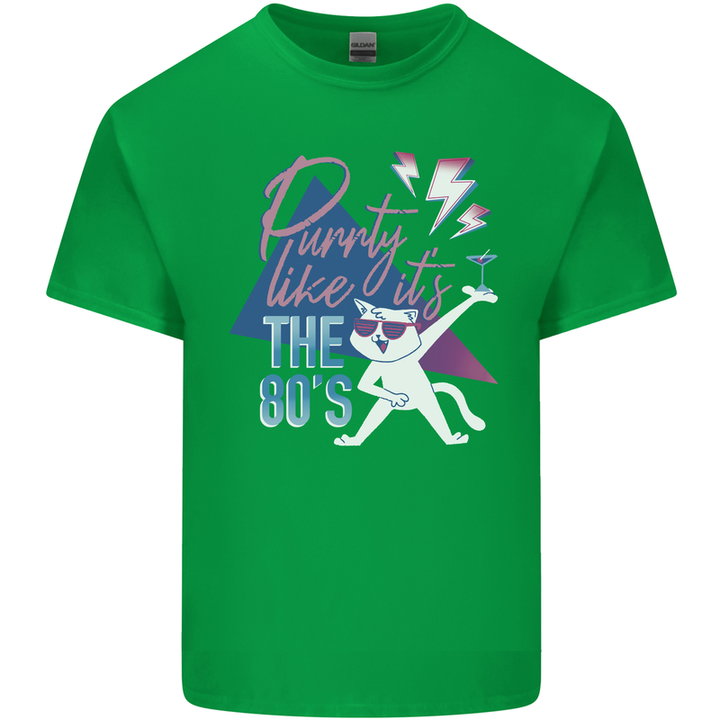 Cat Purrty Like It's the 80's Mens Cotton T-Shirt Tee Top Irish Green