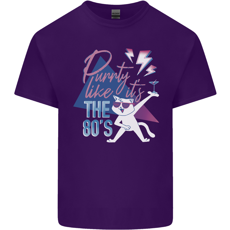 Cat Purrty Like It's the 80's Mens Cotton T-Shirt Tee Top Purple