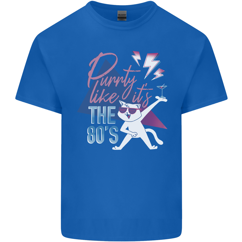 Cat Purrty Like It's the 80's Mens Cotton T-Shirt Tee Top Royal Blue