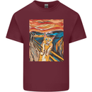 Cat Scream Painting Parody Mens Cotton T-Shirt Tee Top Maroon