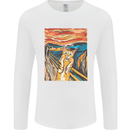 Cat Scream Painting Parody Mens Long Sleeve T-Shirt White