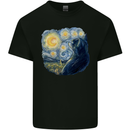 Cat Vangogh Funny Feline Painting Mens Cotton T-Shirt Tee Top Black