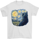 Cat Vangogh Funny Feline Painting Mens T-Shirt Cotton Gildan White
