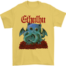 Cathulhu Funny Cat Cthulhu Parody Kraken Mens T-Shirt Cotton Gildan Yellow
