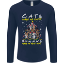 Cats Make Me Happy Funny Christmas Mens Long Sleeve T-Shirt Navy Blue