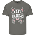 Cats and Gaming Funny Gamer Mens Cotton T-Shirt Tee Top Charcoal