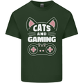 Cats and Gaming Funny Gamer Mens Cotton T-Shirt Tee Top Forest Green