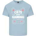 Cats and Gaming Funny Gamer Mens Cotton T-Shirt Tee Top Light Blue