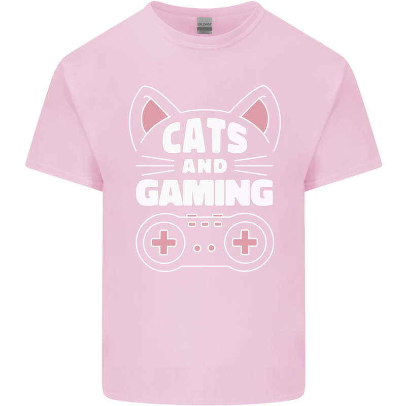 Cats and Gaming Funny Gamer Mens Cotton T-Shirt Tee Top Light Pink