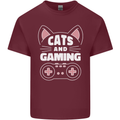 Cats and Gaming Funny Gamer Mens Cotton T-Shirt Tee Top Maroon
