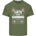 Cats and Gaming Funny Gamer Mens Cotton T-Shirt Tee Top Military Green