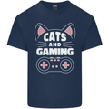 Cats and Gaming Funny Gamer Mens Cotton T-Shirt Tee Top Navy Blue