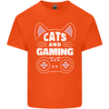 Cats and Gaming Funny Gamer Mens Cotton T-Shirt Tee Top Orange