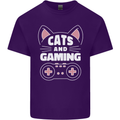 Cats and Gaming Funny Gamer Mens Cotton T-Shirt Tee Top Purple