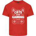 Cats and Gaming Funny Gamer Mens Cotton T-Shirt Tee Top Red