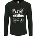 Cats and Gaming Funny Gamer Mens Long Sleeve T-Shirt Black