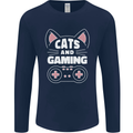 Cats and Gaming Funny Gamer Mens Long Sleeve T-Shirt Navy Blue