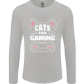 Cats and Gaming Funny Gamer Mens Long Sleeve T-Shirt Sports Grey