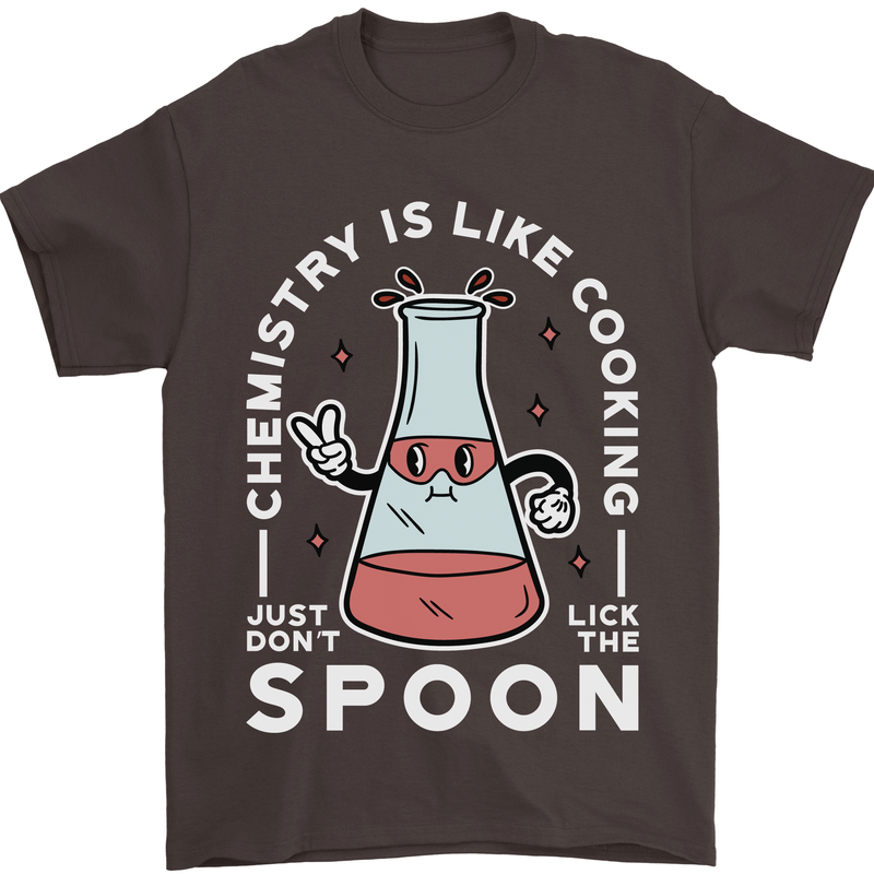 Chemistry is Like Cooking Funny Science Mens T-Shirt Cotton Gildan Dark Chocolate