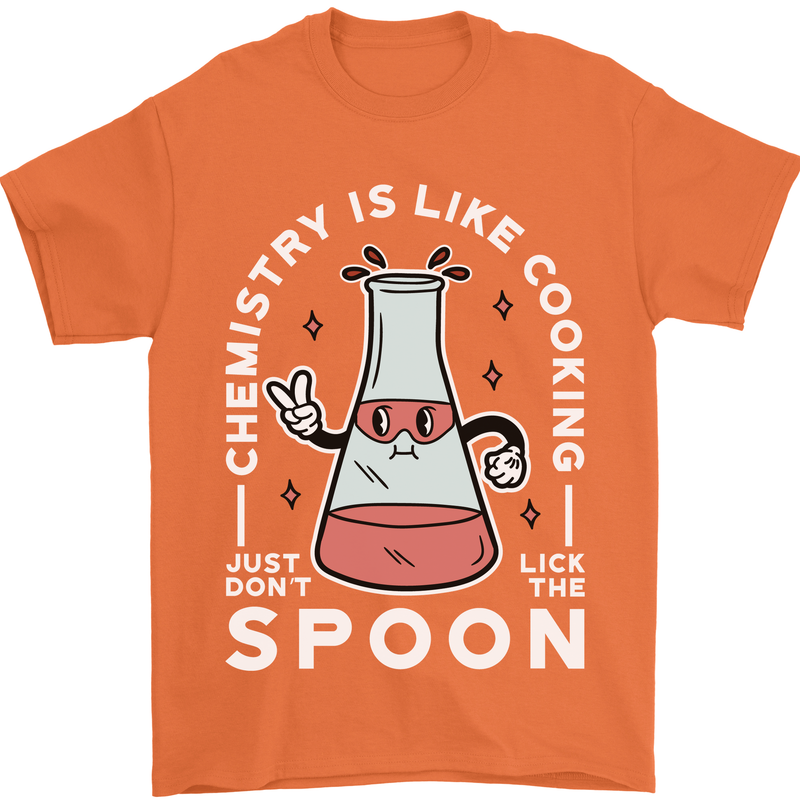 Chemistry is Like Cooking Funny Science Mens T-Shirt Cotton Gildan Orange