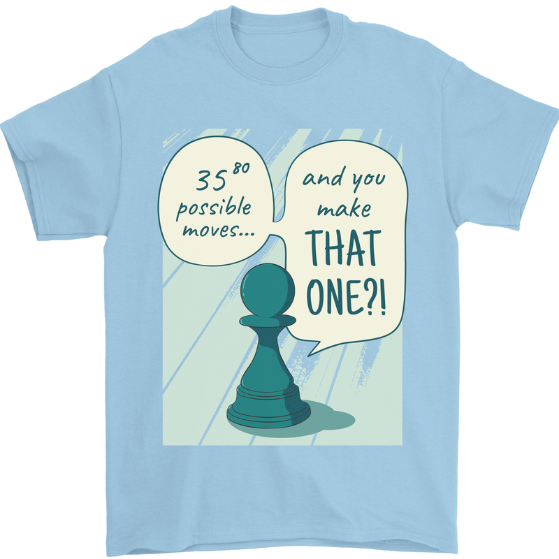 Chess Moves Funny Mens T-Shirt Cotton Gildan Light Blue