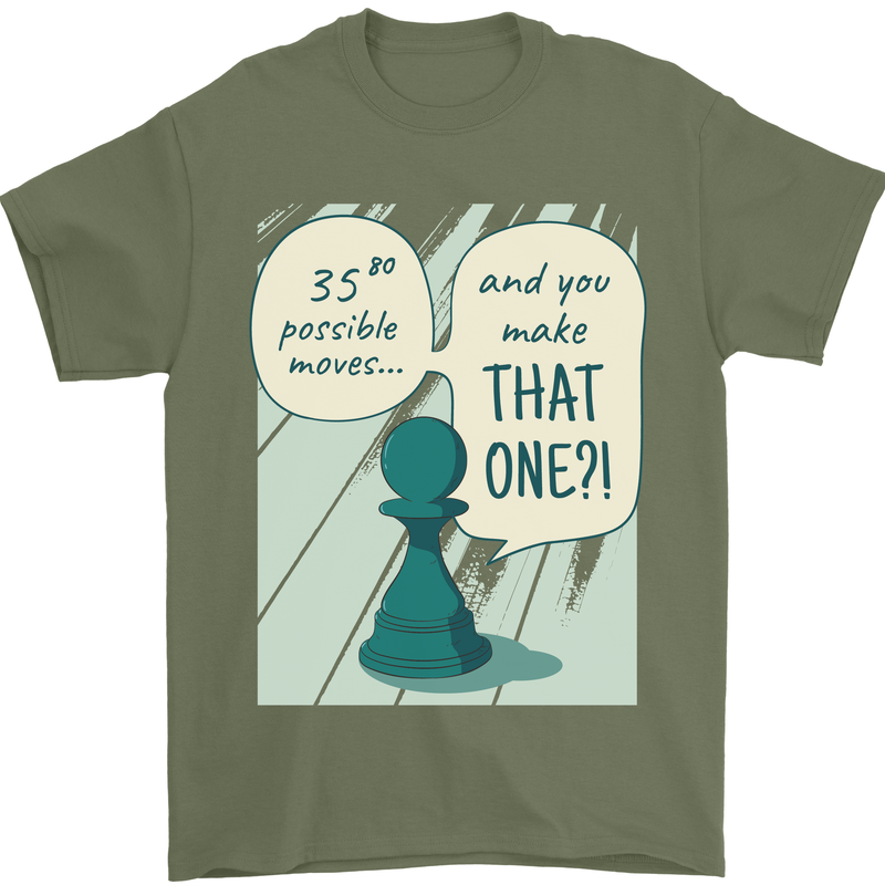 Chess Moves Funny Mens T-Shirt Cotton Gildan Military Green