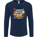 Chibi Anime Friends Drinking Beer Mens Long Sleeve T-Shirt Navy Blue