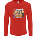 Chibi Anime Friends Drinking Beer Mens Long Sleeve T-Shirt Red