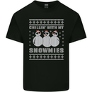 Chillin With My Snowmies Funny Christmas Mens Cotton T-Shirt Tee Top Black