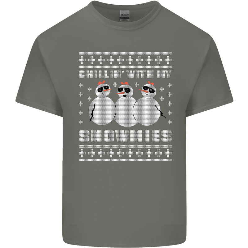 Chillin With My Snowmies Funny Christmas Mens Cotton T-Shirt Tee Top Charcoal
