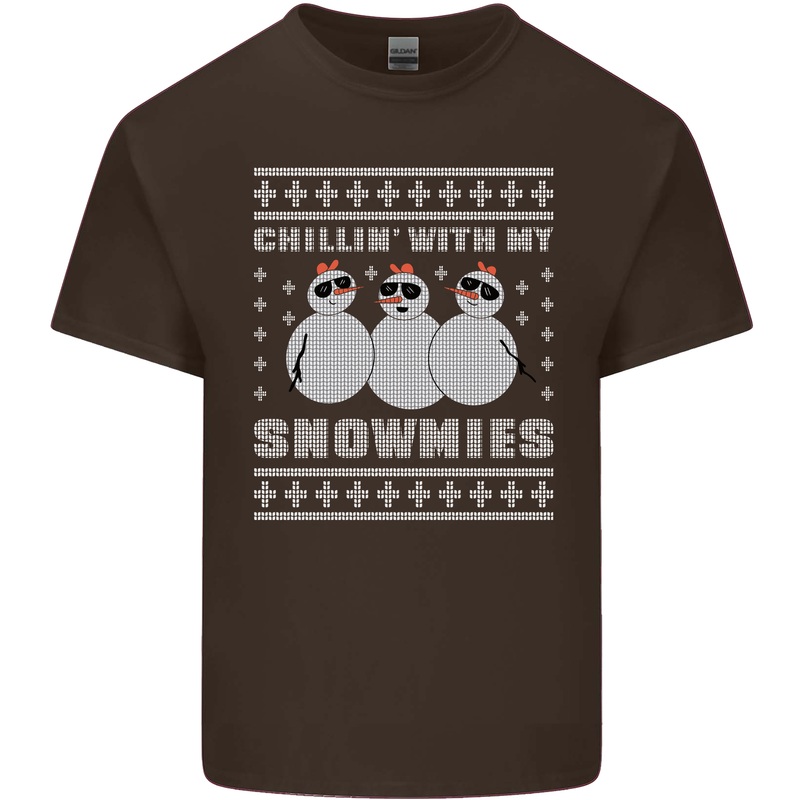 Chillin With My Snowmies Funny Christmas Mens Cotton T-Shirt Tee Top Dark Chocolate