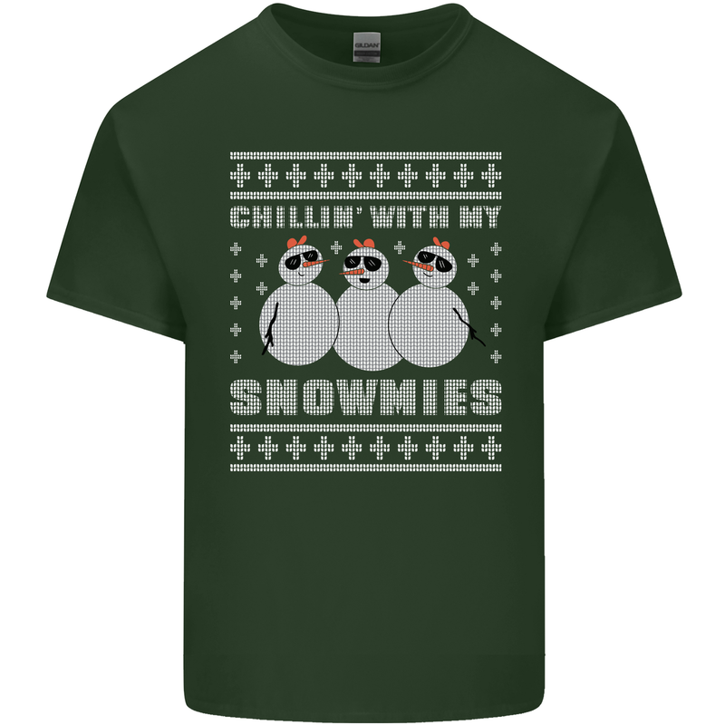 Chillin With My Snowmies Funny Christmas Mens Cotton T-Shirt Tee Top Forest Green